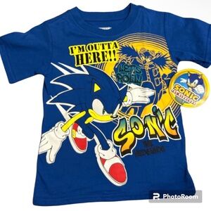 Sonic the Hedgehog Kids T-Shirt Blue Graphic Tee “I’m Outta Here” Short Sleeve 4